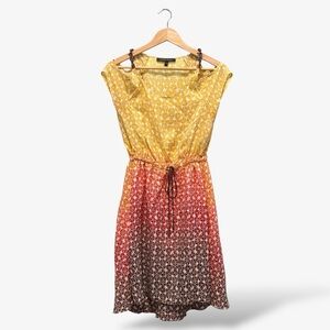 Cynthia Steffe Silk Dress Cold Shoulder Yellow Orange Ombre Drawstring, Size 0